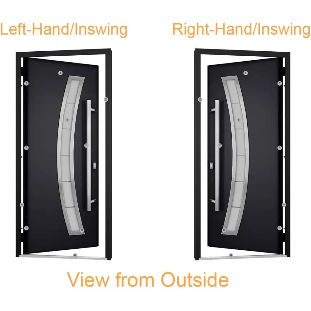 Pintu baja prelung eksterior depan, Enamel hitam, sisipan logam masuk Modern dicat W36 x H80 tangan kanan