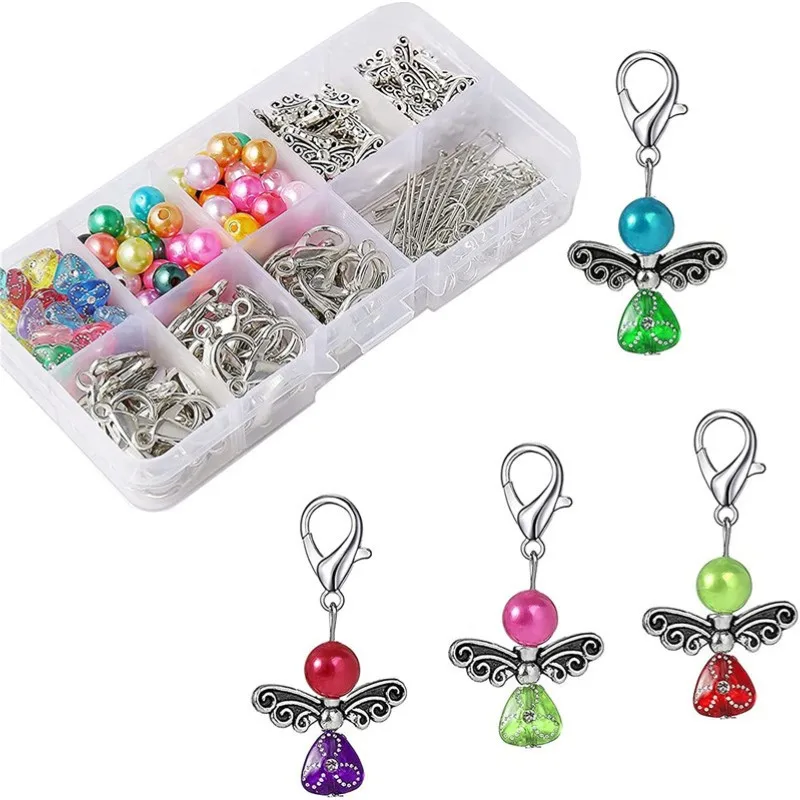 50/100PCS Handmade DIY Angels Keychain Pearl Accessories Guardian Angel Wings Fairy Charms With Lobster Clasp Wedding Party Gift