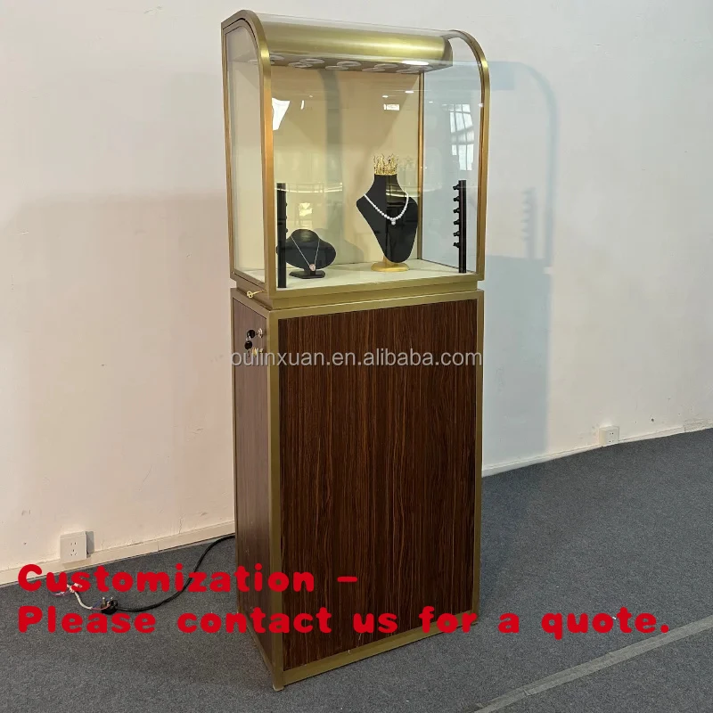 

Customize.Stainless Steel Showcase Cabinet Horizontal Display Alloy Frame Tempered Glass Jewelry Retail Store Shop Layout LED Li