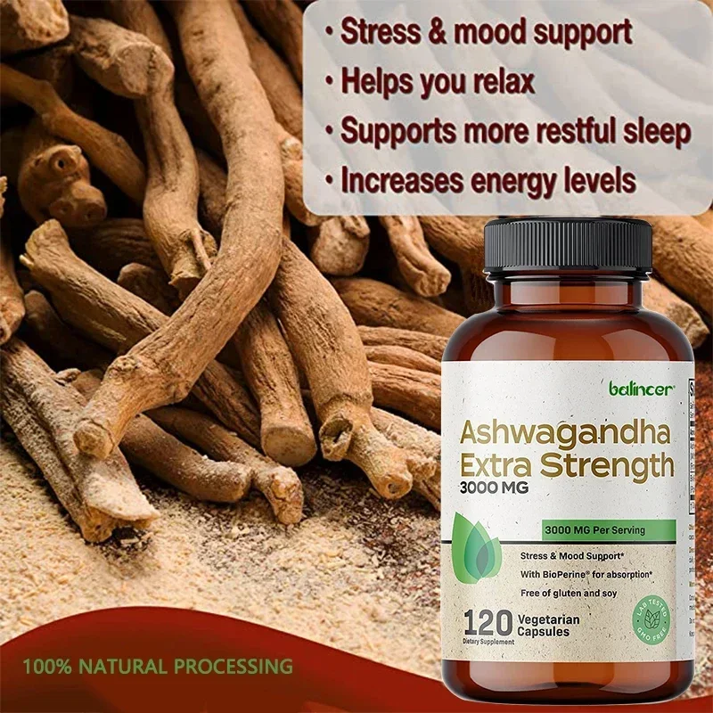 Ashwagandha Extra Strength Stress Relief & Mood Support with Black Pepper - Non-GMO Formula, 120 Vegetarian Capsules