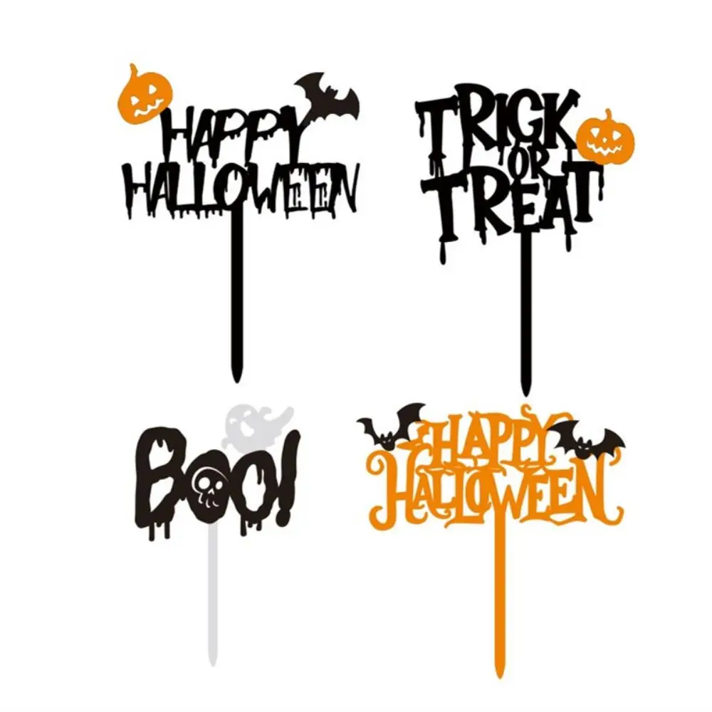 

10pcs DIY Halloween Cupcake Toppers Reusable Funny Pumpkin Cake Sign Acrylic Multifunction Halloween Cake Plug-in Decoration