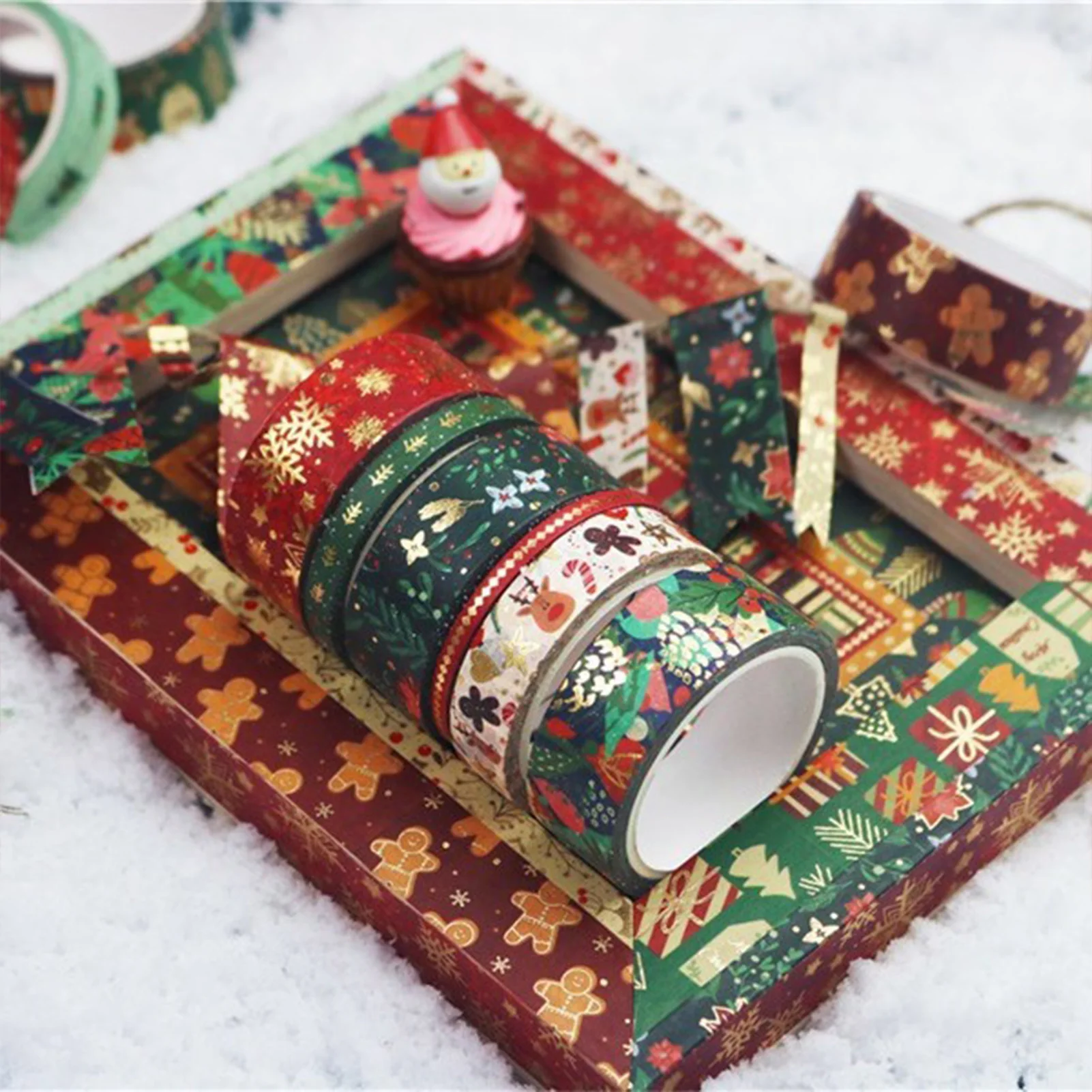 Christmas Gift Box Wrapping Tape with Classic Xmas Elements Design Festive DIY Tape Suitable for Scrapbooking Journaling