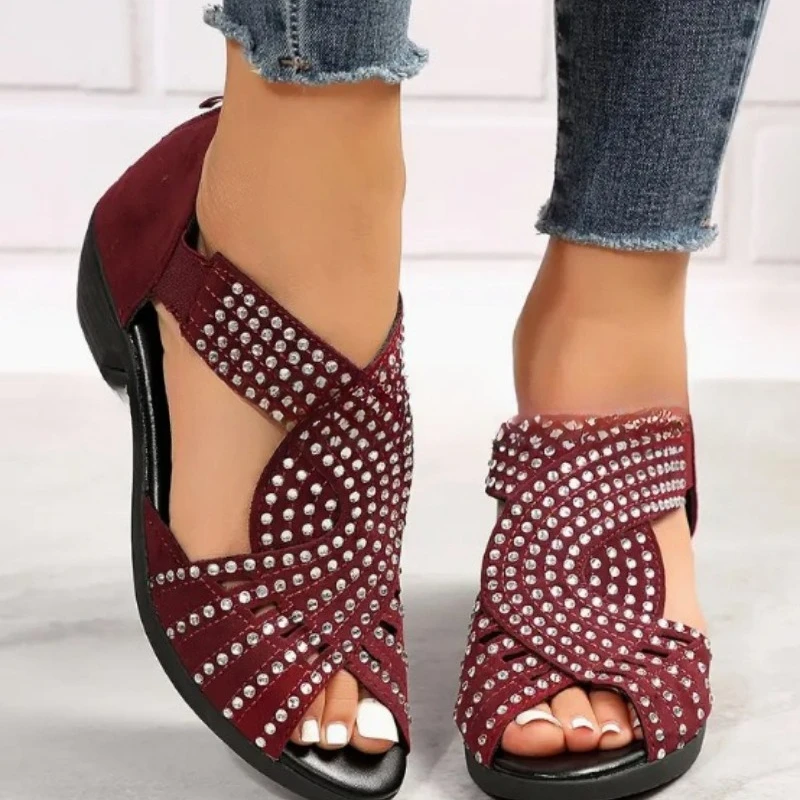 Modische Vielseitige Damenschuhe Sommer Neue Peeptoe-Absatzsandalen Weiche Sohle Rutschfeste Damen-Strass-Sandalen Босоножки Женские – Detail 11