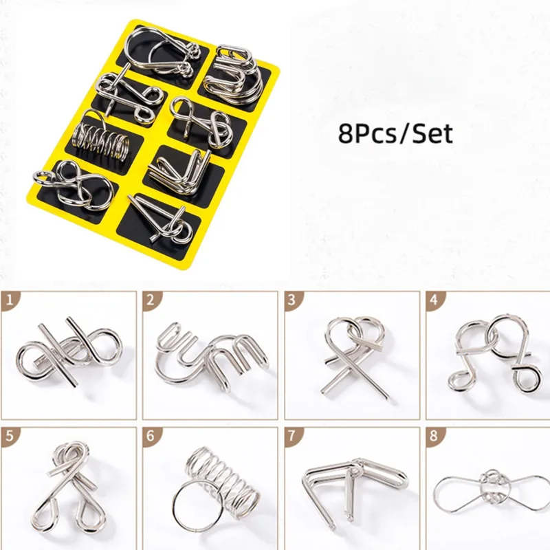 8 teile/satz Metall Montessori Puzzle Draht iq Geist Gehirn Teaser Rätsel Erwachsene interaktive Spiel Reliever Lernspiel zeug