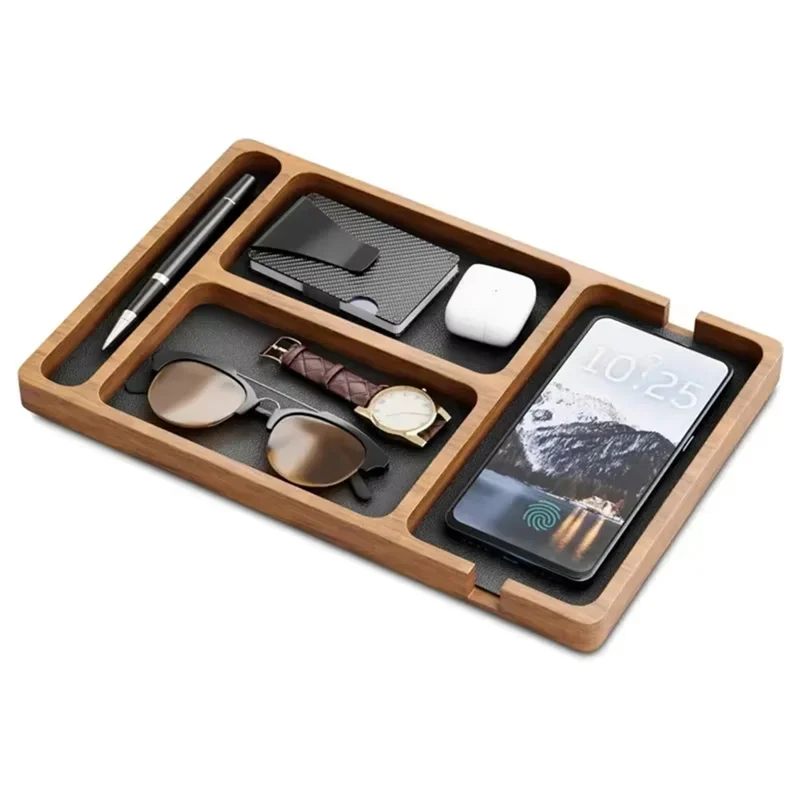 

ABLN-Solid Wood Partition Storage Box Mobile Phone Headphone Debris Storage Box Wooden Storage Tray