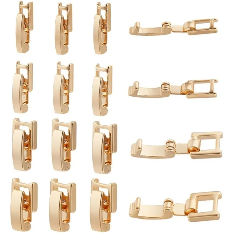 16 Sets 4 Styles Real 24K Gold Plated Fold Over Clasp Watch Band Clasps Bracelets Clasp Fold Necklace Extenders for Bracelet Nec