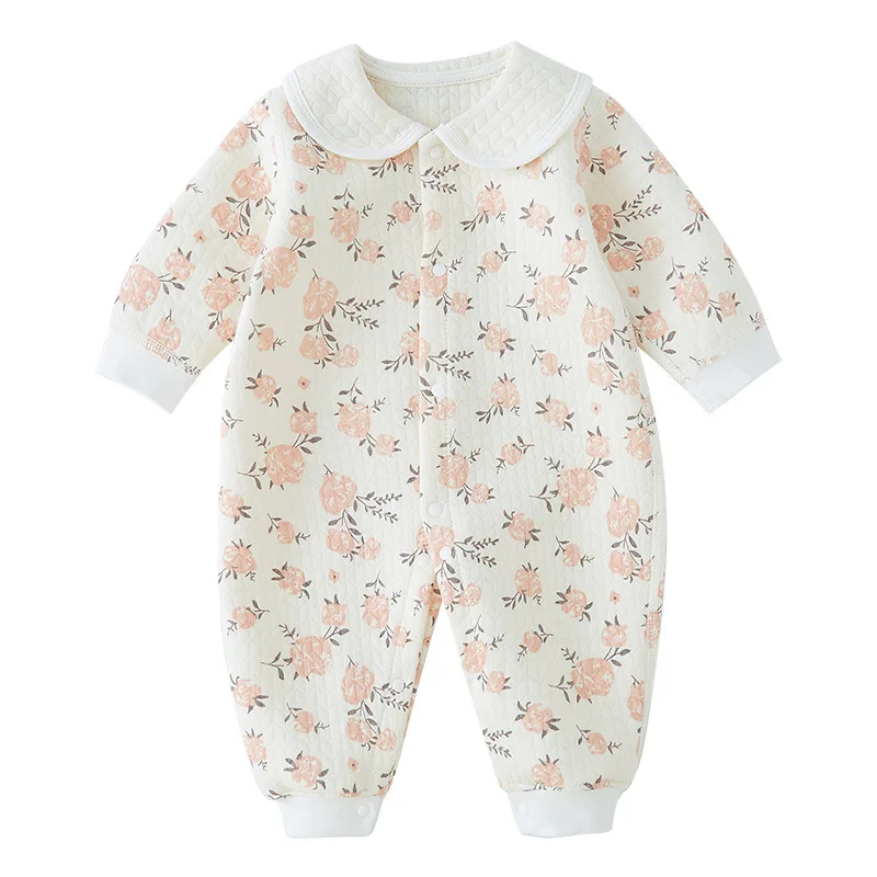 Spring and Autumn Quilted Jumpsuit Newborn Boneless Stitching Soft Cotton Rompers 0-24 M Baby Boys Girls Clothes