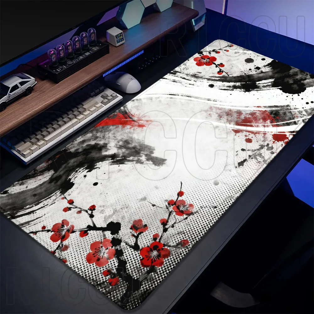 XXL Japanese style Mouse Pad Desk Mat ink-wash art 300x600mm Mousepad with Stitched Edges Rubber keypad Extended pad gaming mats