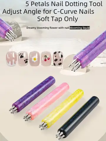 DIY Nail Art 5-Petal Dotting Tool Flower Creator 1.8mm Fine Tip Rhinestone Pickers Glitter Handle Manicure Nail Tools Brushes