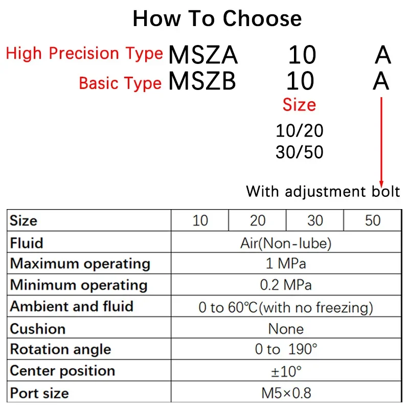 HLH MSZA-10A MSZA-20A MSZA-30A 50A MSZB 10A/20A/30A/50A Pneumatic Cylinder MSZA/MSZB High Precision Gear Rack Rotary Table Cylin