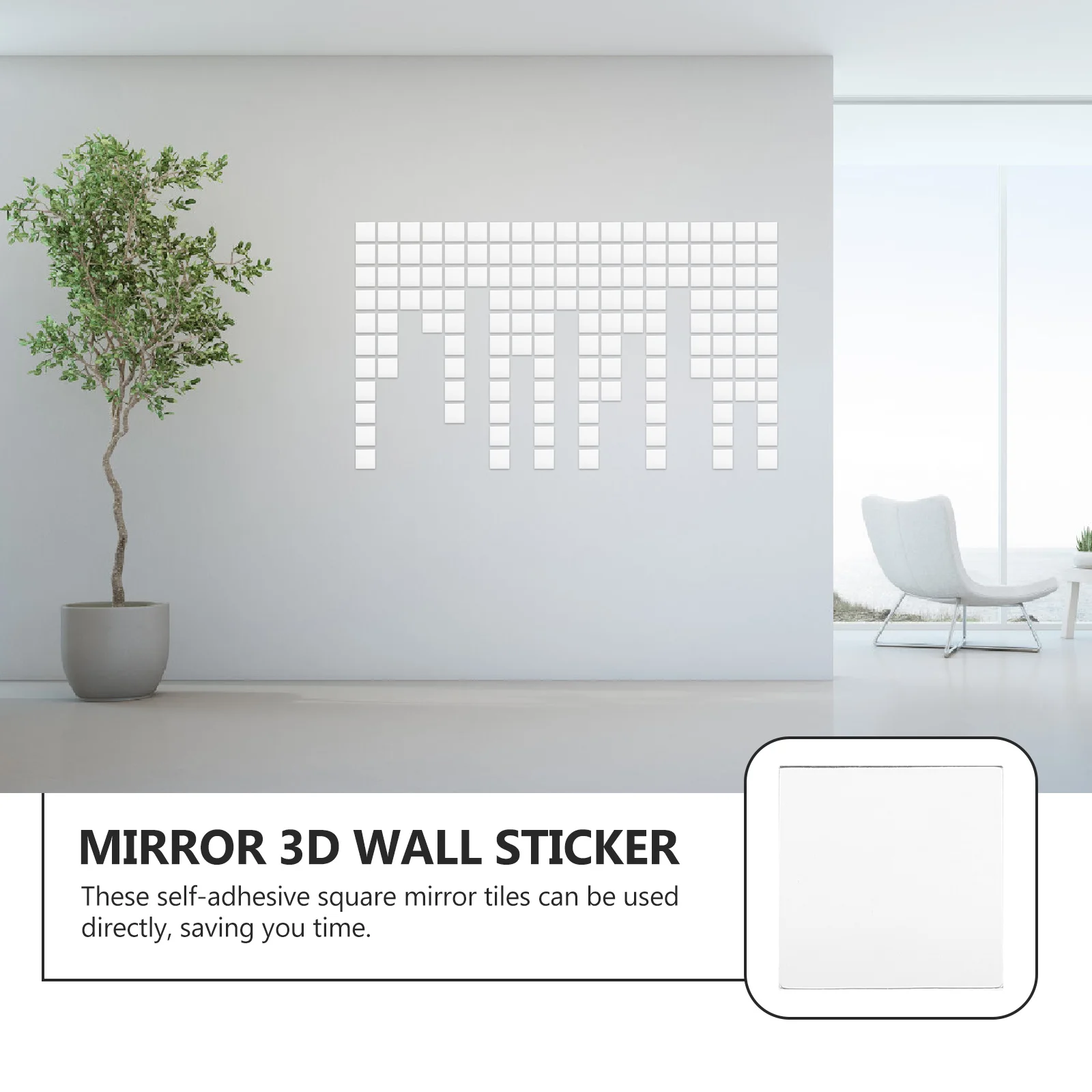 

100Pcs 3D Acrylic Mirror Tiles Square Wall Stickers Self-Adhesive Removable Mirror Wall Decal DIY Home Decoration