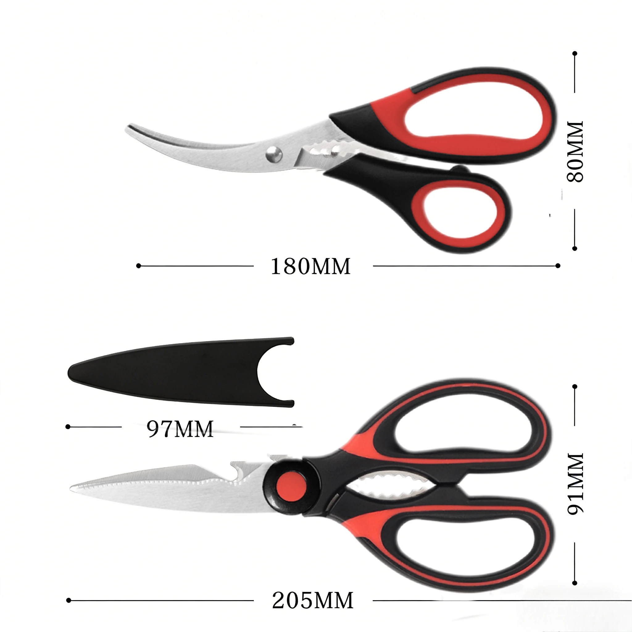 Multi-Use 2 Pcs Kitchen Scissors Set Stainless Steel Bone Fish Cutter with Bottle Opener Non-slip Grip