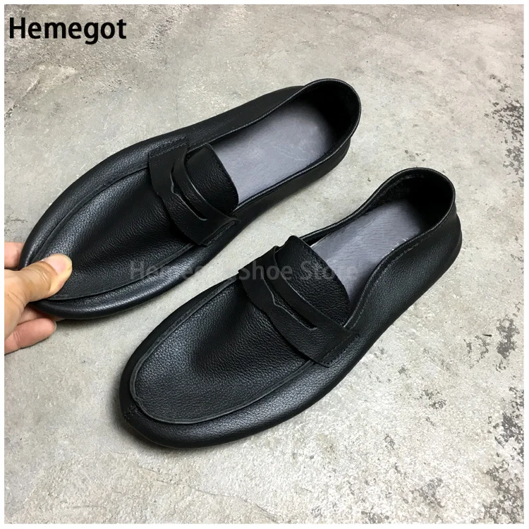 Brown Flat Loafers for Men New Breathable Soft Leather Single-Layer Cowhide Men\'s Shoes Leather Soft Soled Slip-On Shoes