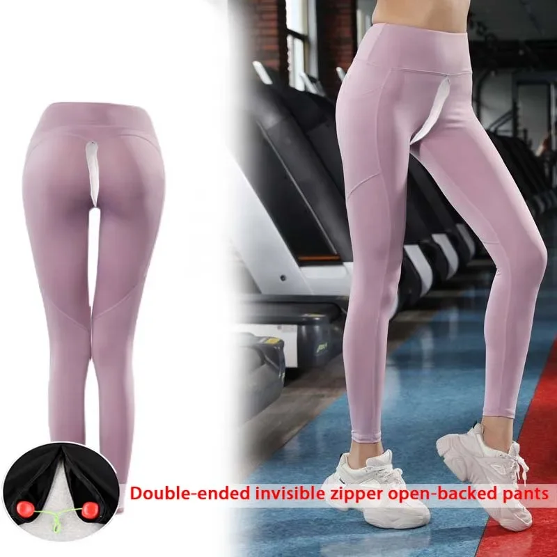 Calças de yoga mulheres invisível virilha aberta sexo ao ar livre exótico hotpants cintura alta hip elevador magro legging estiramento calças de fitness