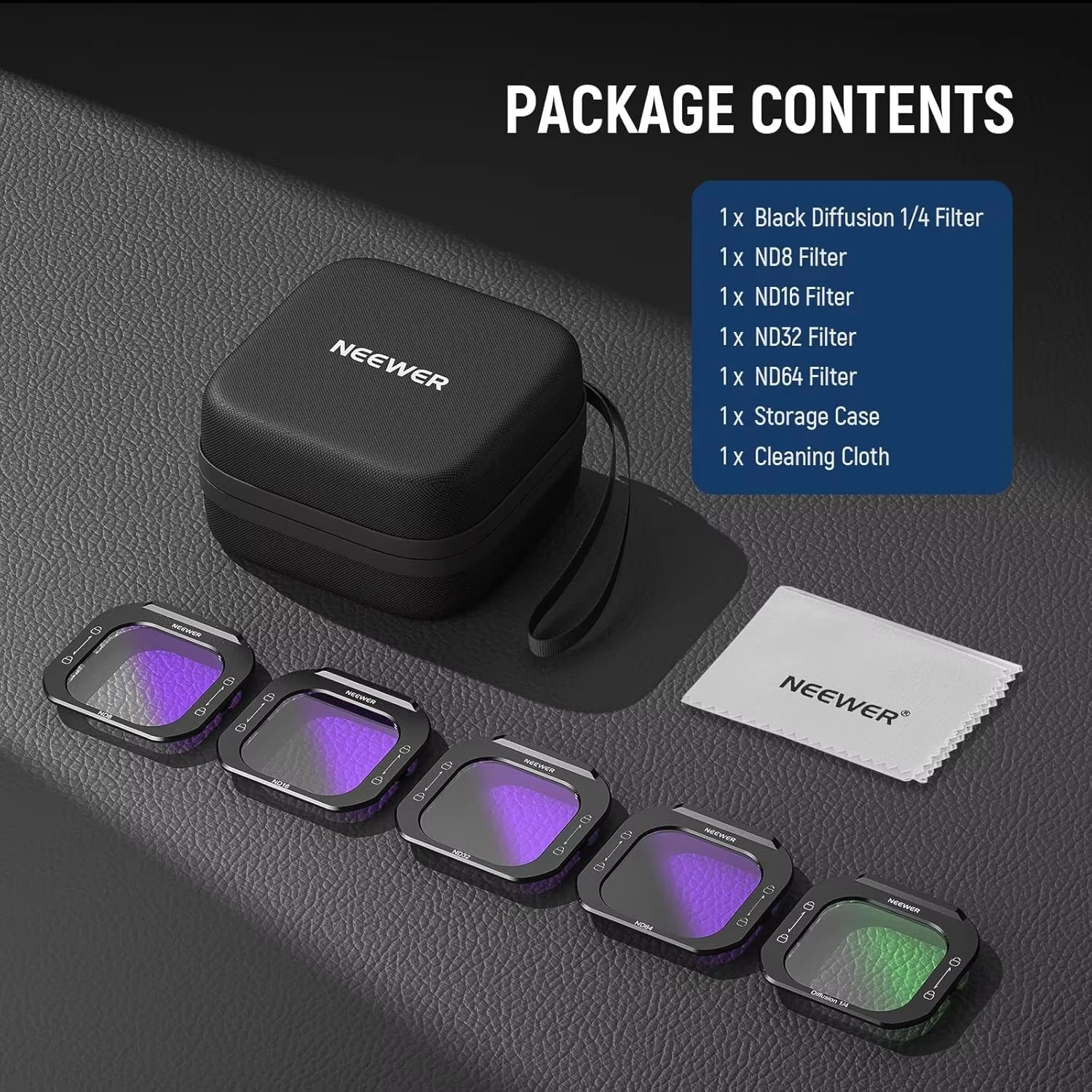NEEWER 5 قطعة مجموعة مرشح عدسة الهاتف الأسود ضباب نشر 1/4/ND8/ND16/ND32/ND64 HD الزجاج البصري آيفون 16 برو/برو ماكس قفص