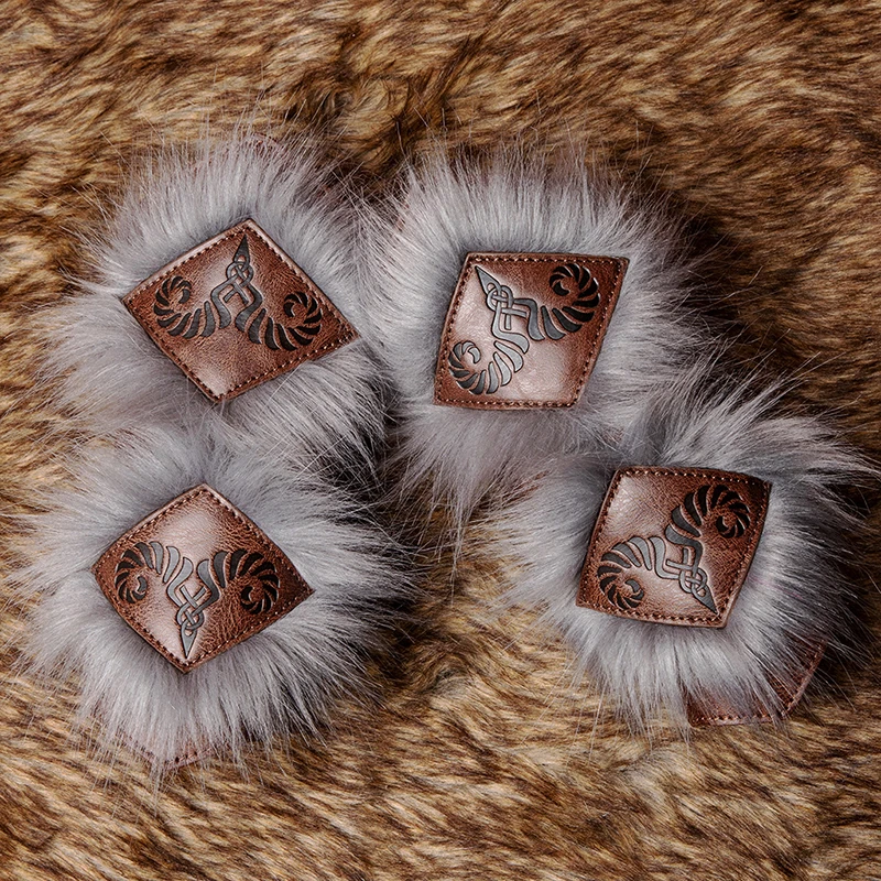 

1 Pair Medieval Viking Knight Armor Arm Warmers PU Leather Fur Trim Bracer Lace-Up Bracers Gauntlet Wristband Cosplay Props