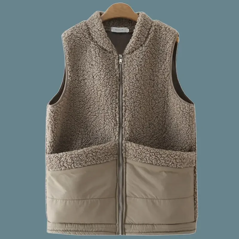 

Autumn and Winter New Top for Middle and Old Age Women's Lamb Fleece Vest Wearing Over the Shoulder Young Mom Thickened Tank Top