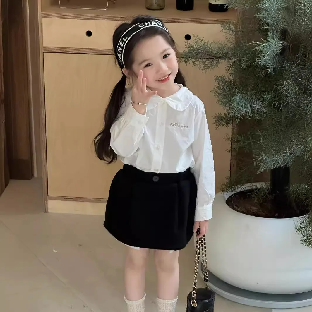 Girls Skirts 2024 Autumn New Childrens Clothes Girls Baby Korean Style Black and White Anti-slip Skirt Casual Simple Match