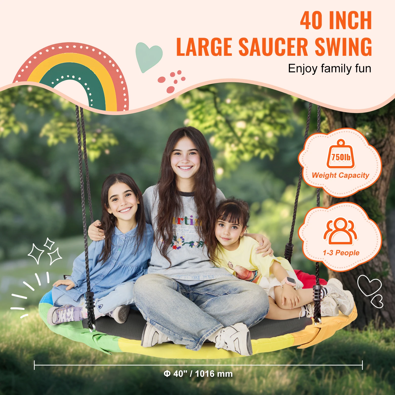 SucceBuy شجرة سوينغ الصحن سوينغ 750lbs مقعد أرجوحة 2 شجرة معلقة الأشرطة قابل للتعديل متعدد حبلا الحبال أرجوحة مستديرة للأطفال في الهواء الطلق