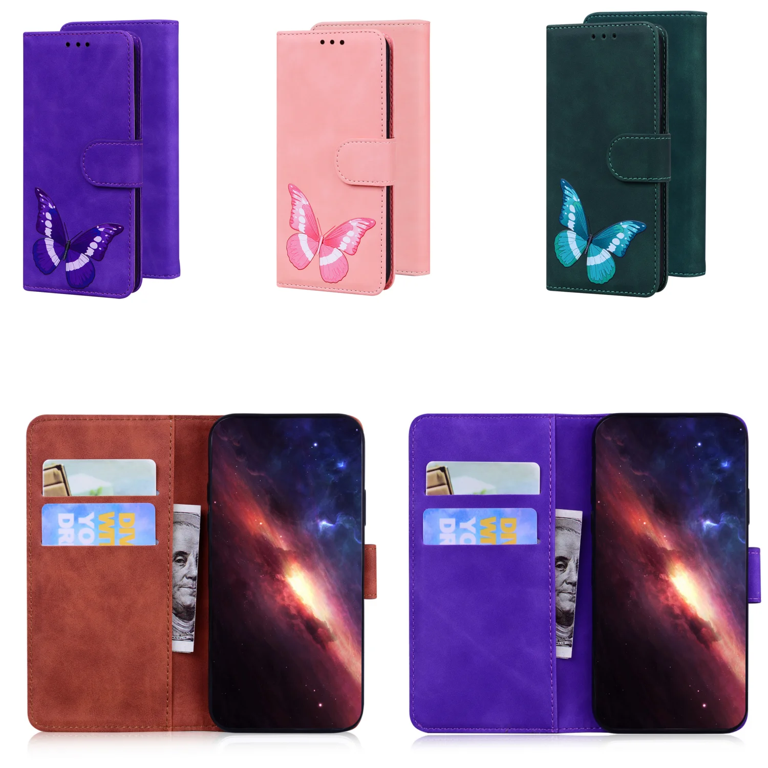 Butterfly Magnetic Flip Case For Xiaomi 14 14 PRO POCO C65 X5 X5 PRO 1313 Pro 12T 12T  Mini Wallet Card Solt Phone Cover Coque