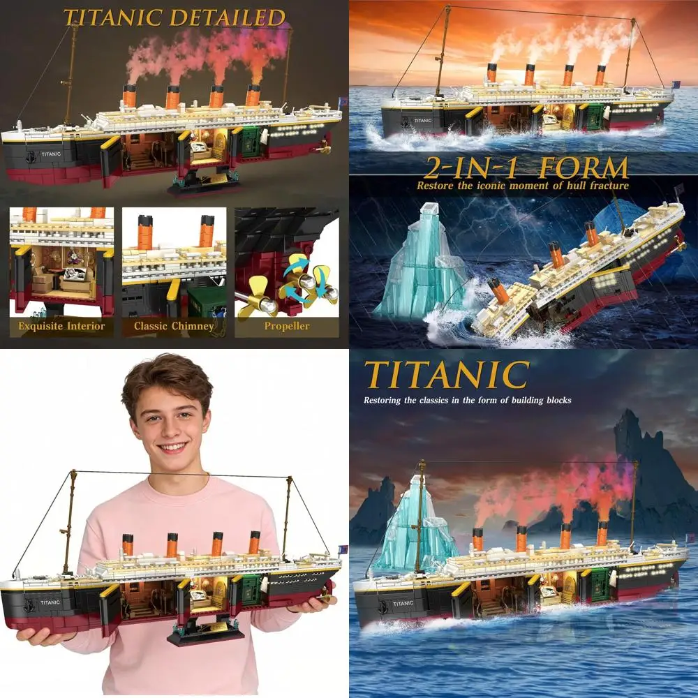 2288ピースのタイタニック号模型キット、氷河の風景と照明付きストリップ付き、あらゆる年齢層に最適