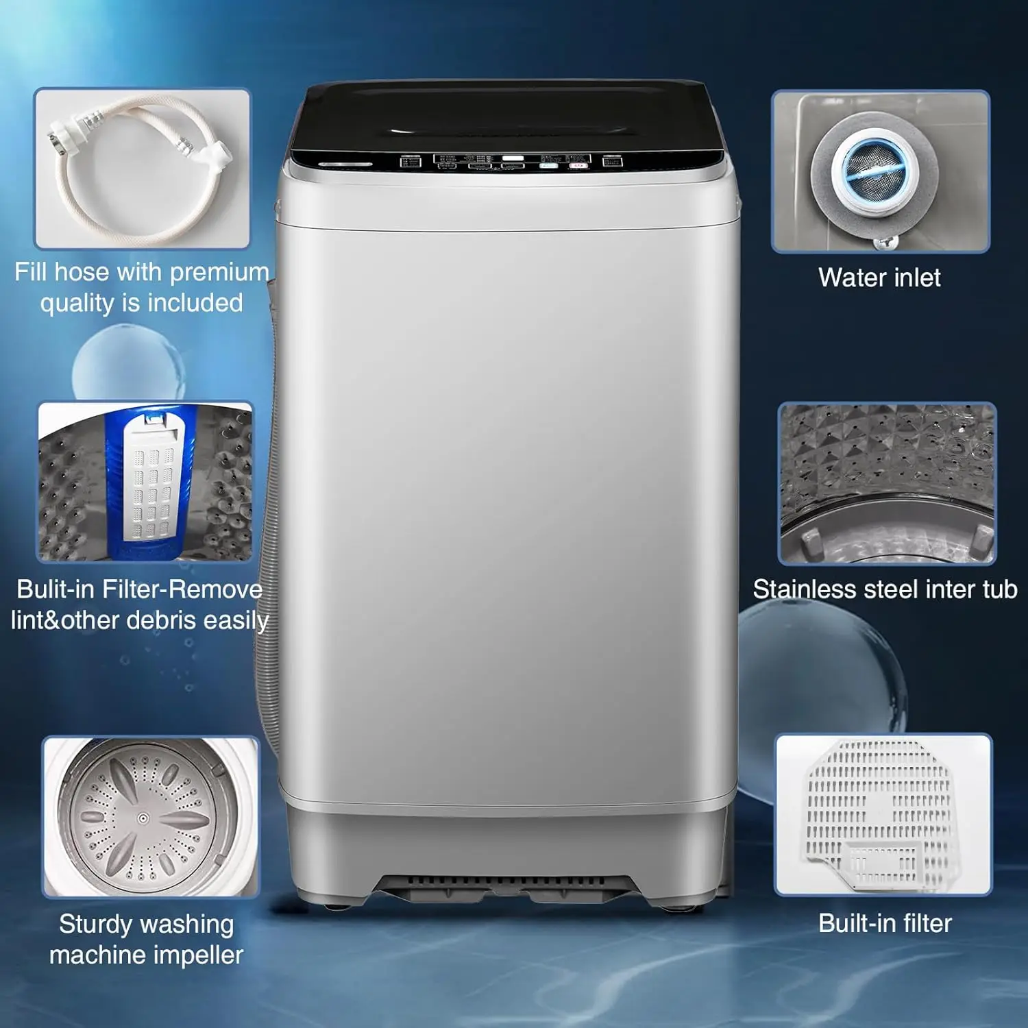 15.6lbs Full-Automatic Washing Machine, Portable Washer with Drain Pump, 10 Programs 8 Water Levels with LED Display