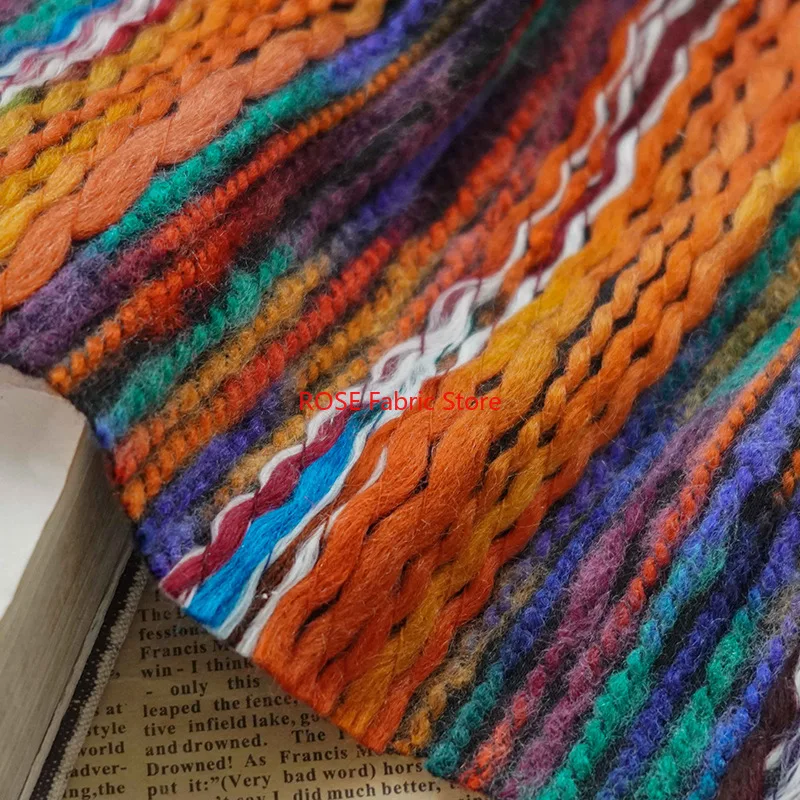 1 meter Autumn Winter Stripes Yarn Dyed Jacquard Fabric High Elastic Women's Shawl Blanket Soft Decorative Fabric 1 meter