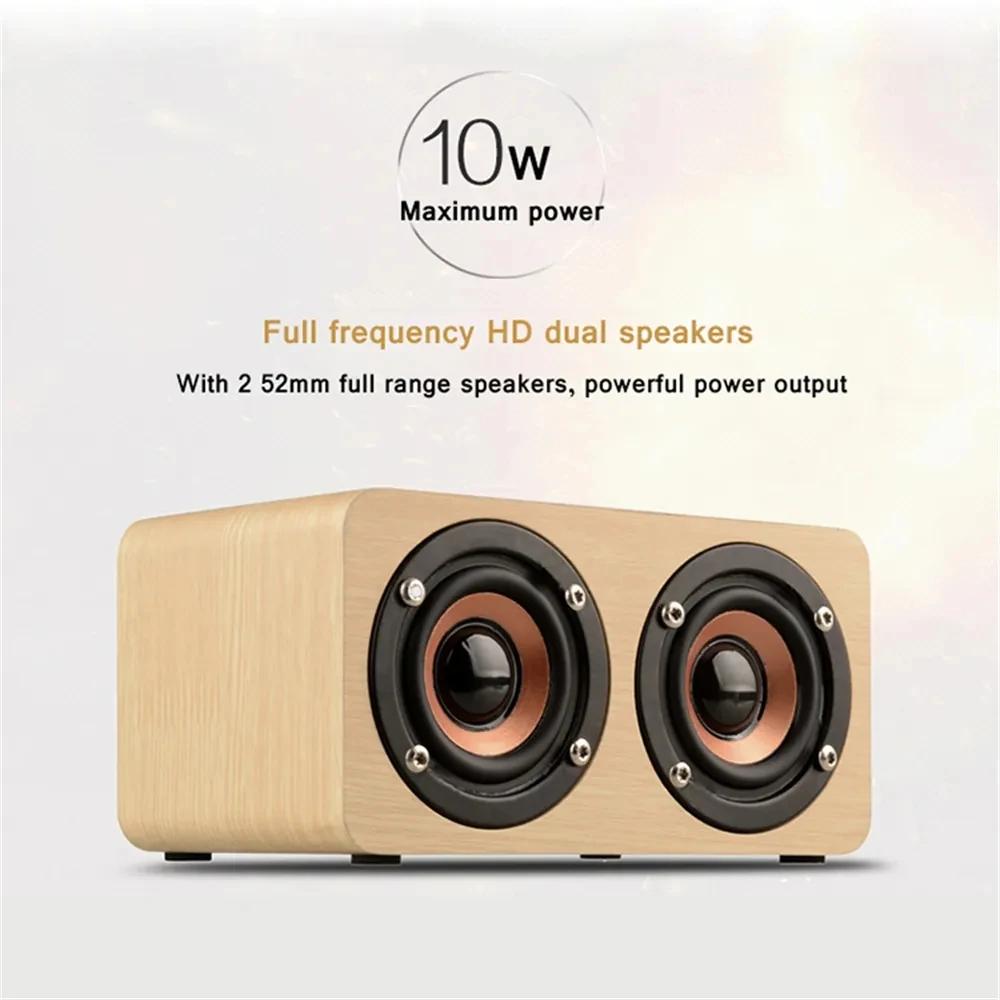 W5C Wooden Wireless Alarm Clock Bluetooth Speaker Multi-functional Computer Speaker Support AUX TF Card FM MIC Music Box Player