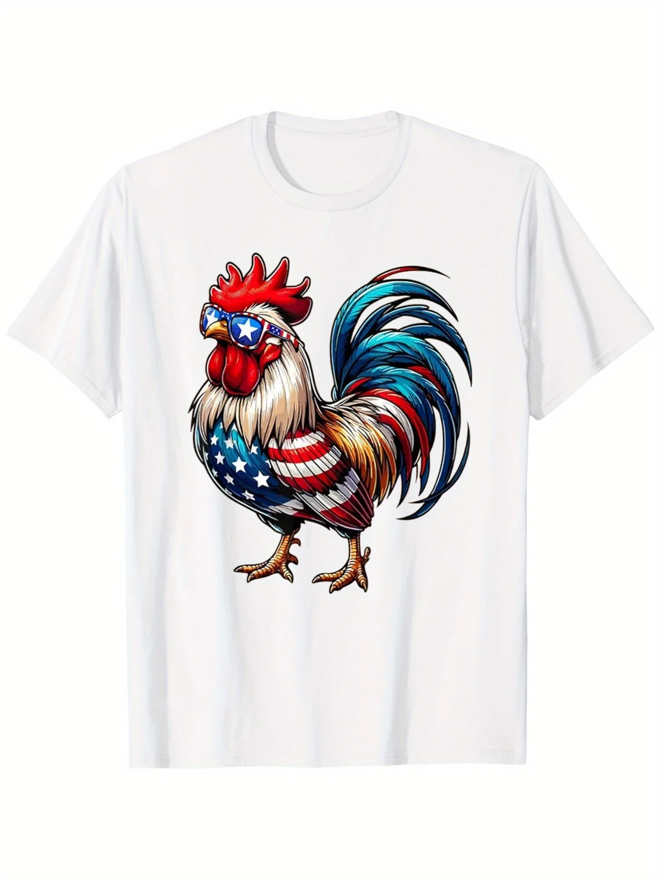 Camiseta Divertida Patriótica del 4 de Julio con Diseño de Gallina para Hombre - Gráfico de Gallo con Gafas y Bandera de EE. UU., Camiseta de Algodón Súper Suave y Transpirable