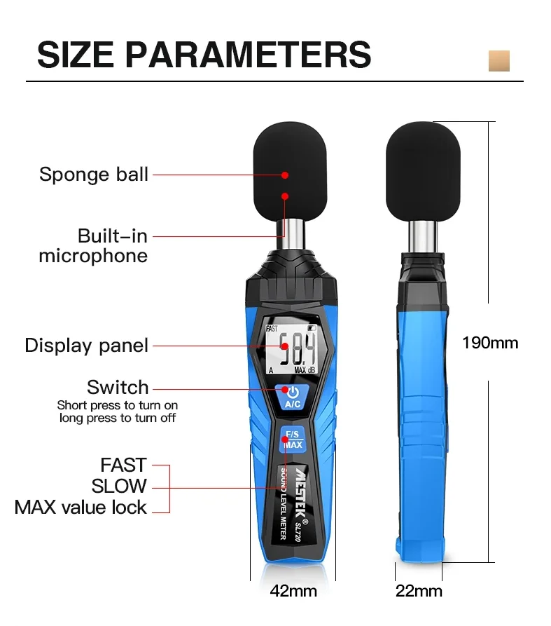 Sound Meter SL720 Noise Tester Sound Detector Decible Monitor 30-130dB Audio Measuring Instrument Sound Level Indicator