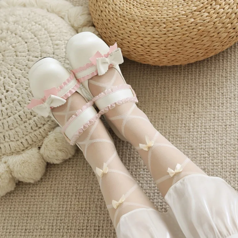 Japanese Sweet Lolita Pumps Maid Cosplay Princess Mary Jane Shoes Cute Bow Strap Buckle Plus Size 34-50 Black Pink Beige
