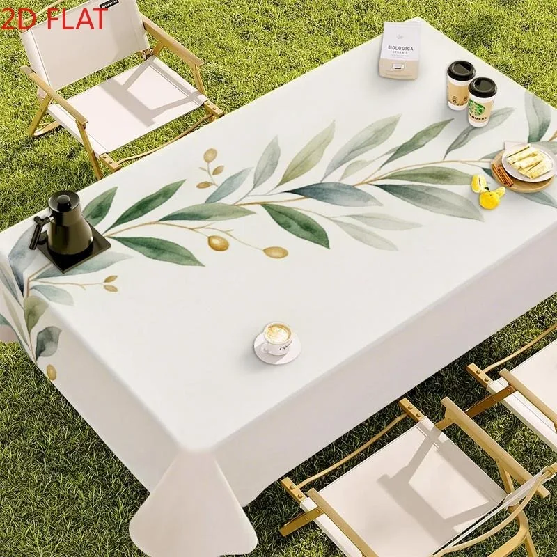 One tablecloth featuring a watercolor design of olive branches and leaves, a rectangular polyester fiber tablecloth.