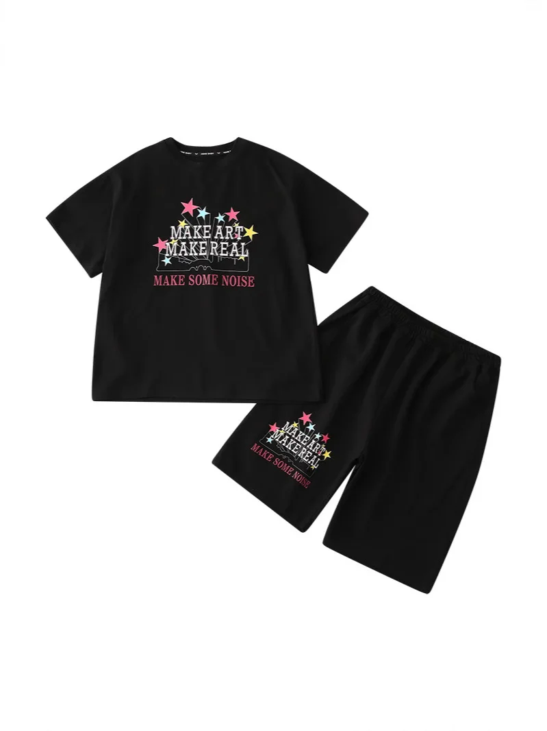 ملابس أطفال صيفية لعام 2025 ملابس غير رسمية للمراهقين والأولاد بدلة رياضية فضفاضة للأطفال تي شيرت + شورت بنطلون ساخن 8 9 10 12 11 13 14 سنة