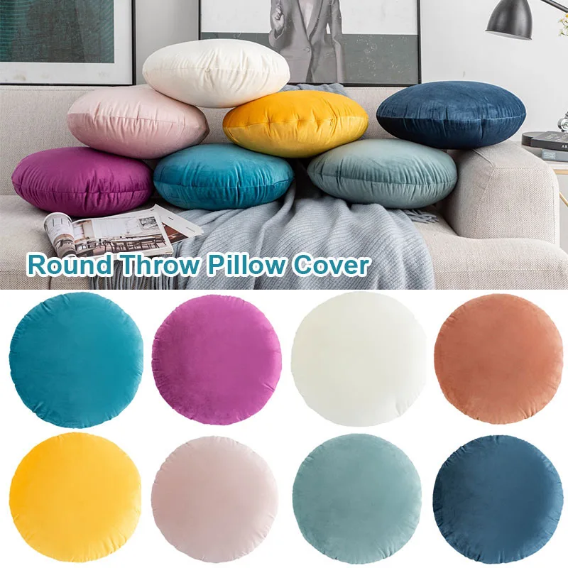 （No Fill）45cm Soft Velvet Round Pillowcase Home Living Room Decor Bed Sofa Cushion Cover Solid Color Luxury Throw Pillow Covers