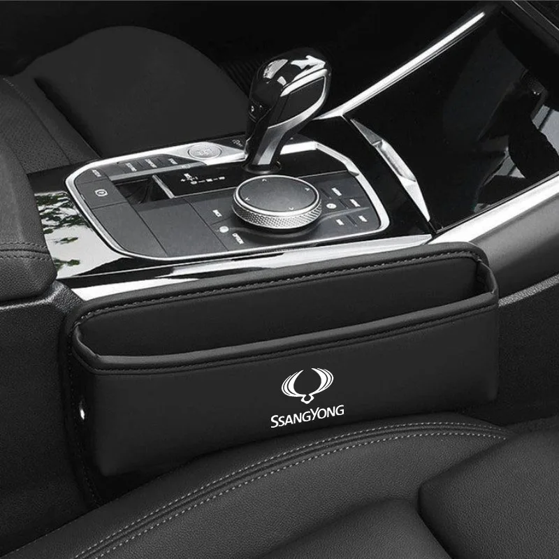 Organizador de asiento de coche, caja de almacenamiento de hendidura de cuero, accesorios de coche para Ssangyong Kyron Rexton Korando Actyon, fibra de carbono