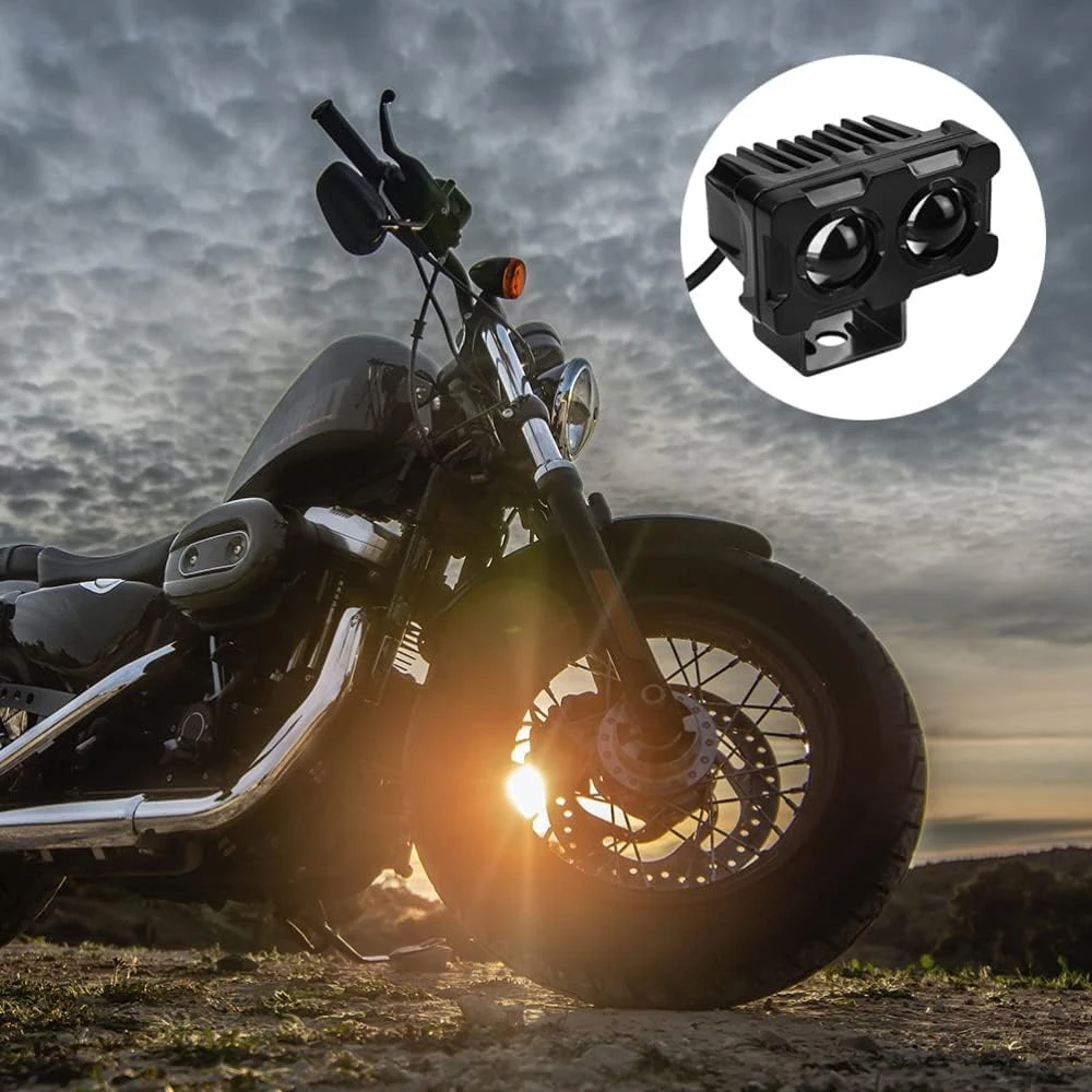 1PC Motorcycle LED Lens Spotlight Double Lenses Spotlight Motorcycles Auxiliary Fog Lamp Dual Color White Yellow Light image 5