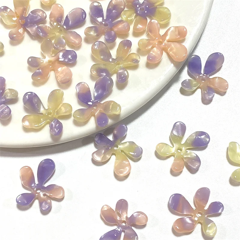 Wholesale 90pcs/lot 18mm color pattern print cartoon flowers shape acrylic beads diy jewelry garment hair accessory