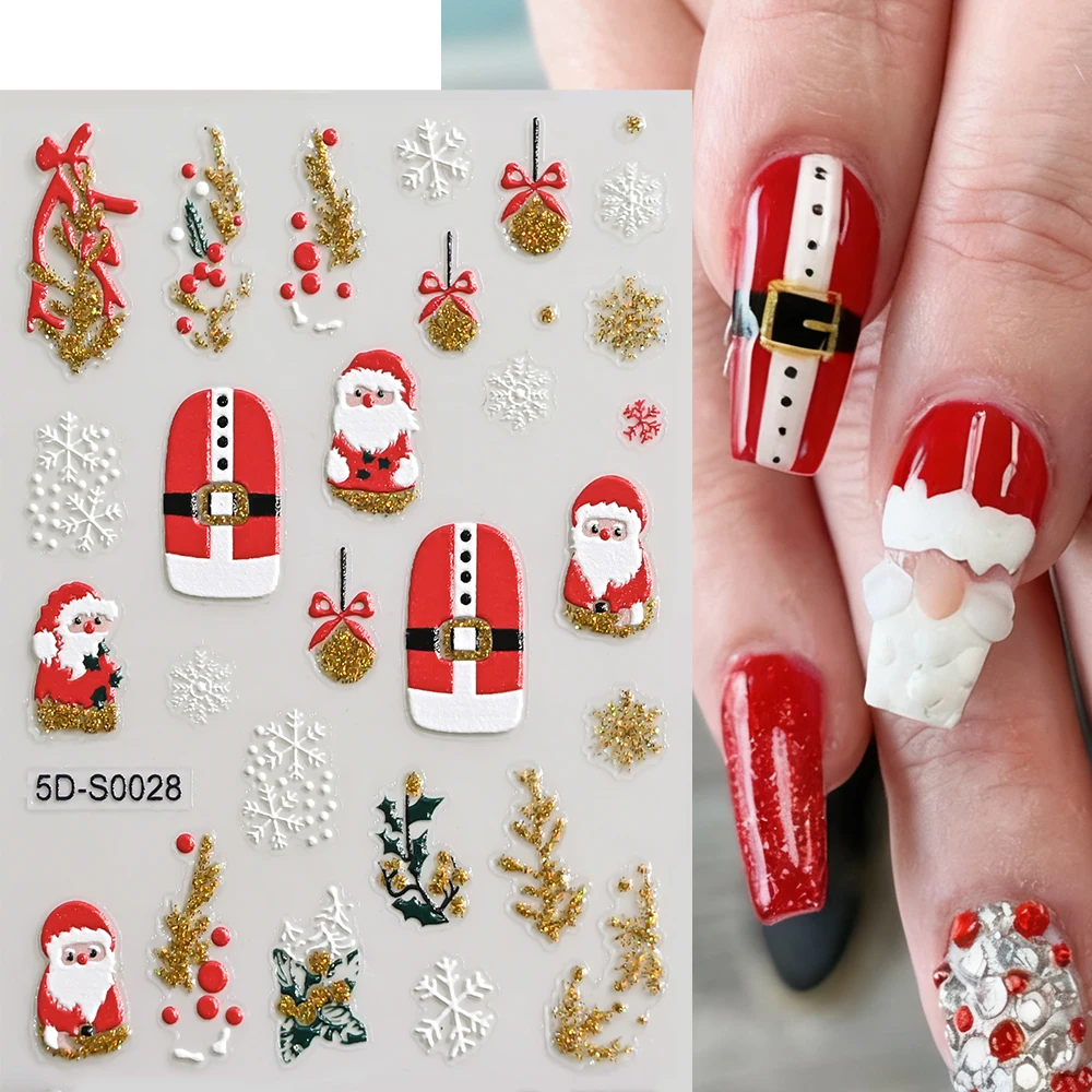 1 قطعة 5D المجسم الذهبي بريق عيد الميلاد مسمار ملصقا الكرتون سانتا ندفة الثلج الأحمر القوس كريستال الكرة مسمار صائق عيد الميلاد مسمار الشريحة #2