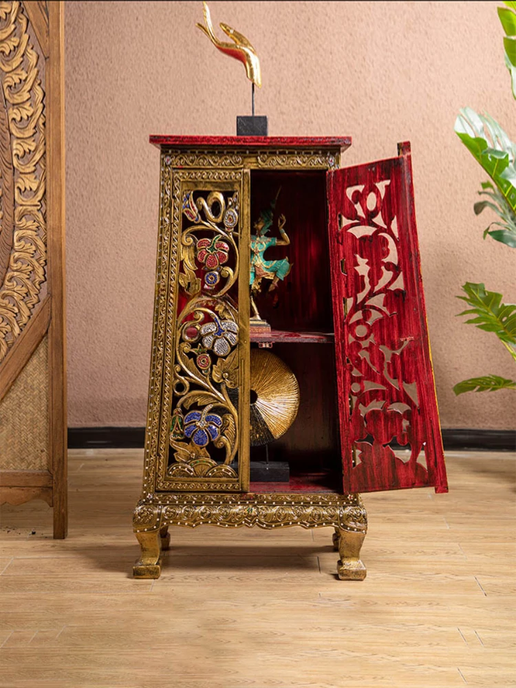 Southeast Asian Style Furniture Thai Style Solid Wood Hall Cabinet Entrance Cabinet Decoration Cabinet Locker