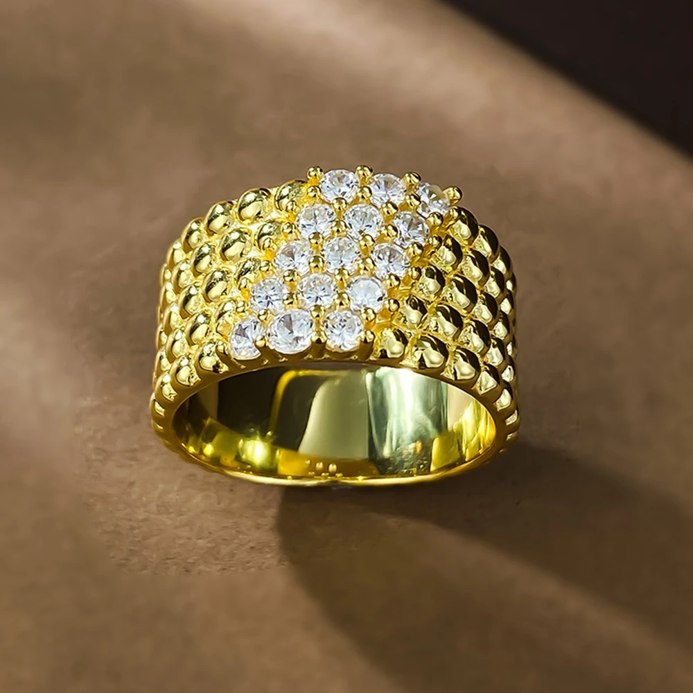 Wong Rain Vintage 18K Gold Plated 925 Sterling Silver Sparkling Lab Sapphire Gemstone Cocktail Party Ring for Women Fine Jewelry