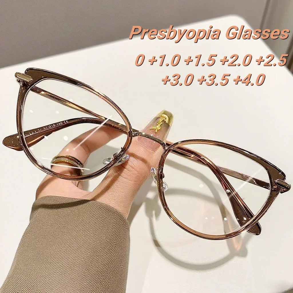 

Classic Retro Cat Eye Women's Presbyopia Glasses Fashionable High-end Luxury Outdoor Men's Anti Blue Light Far Sighted Glasses