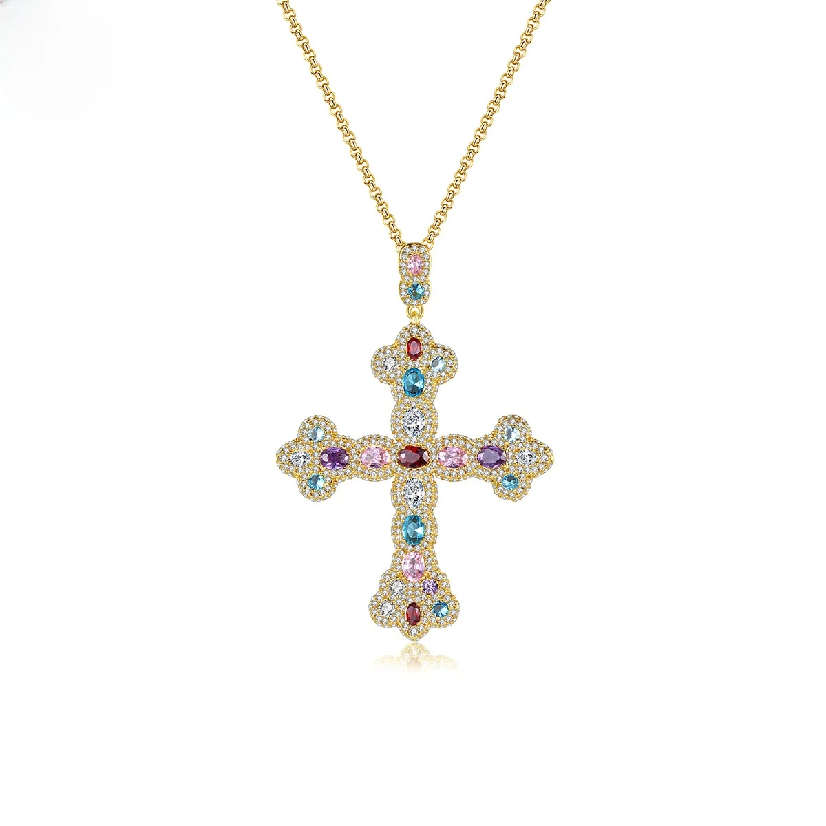 

Jinse Cross Ожерелье для женщин Бронзовый циркон Подвеска Религиозные украшения Мояные аксессуары Совершенно новый сорт