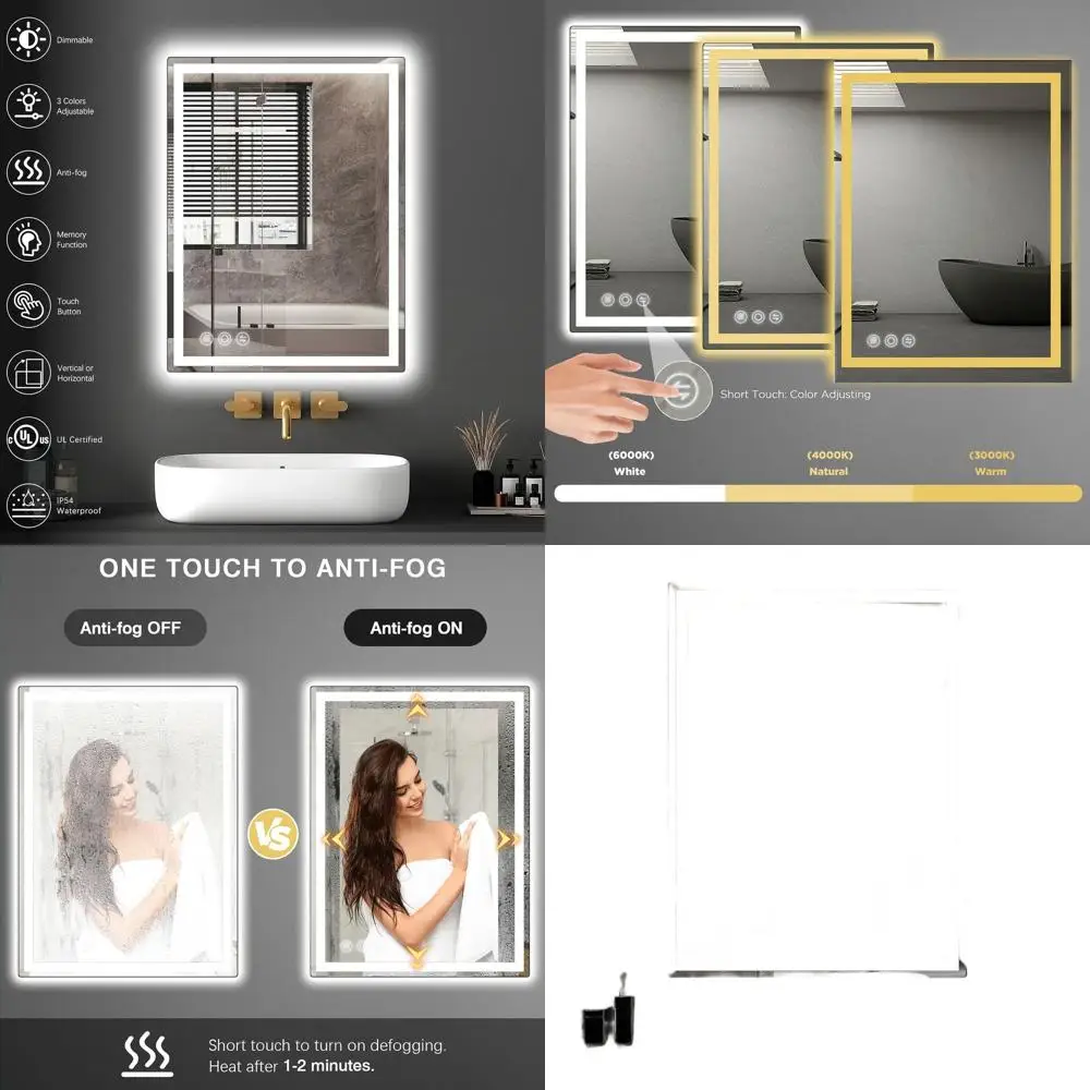 

20x28 Backlit LED Mirror with Anti-Fog, 3-Color Temperature, Dimmable Lighting, and Memory Tempered Glass