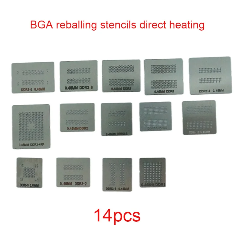 LY Direct Heating BGA Reballing Stencils IC Reball Station 14 Pcs Kit for Memory BGA IC Reballing Repairing