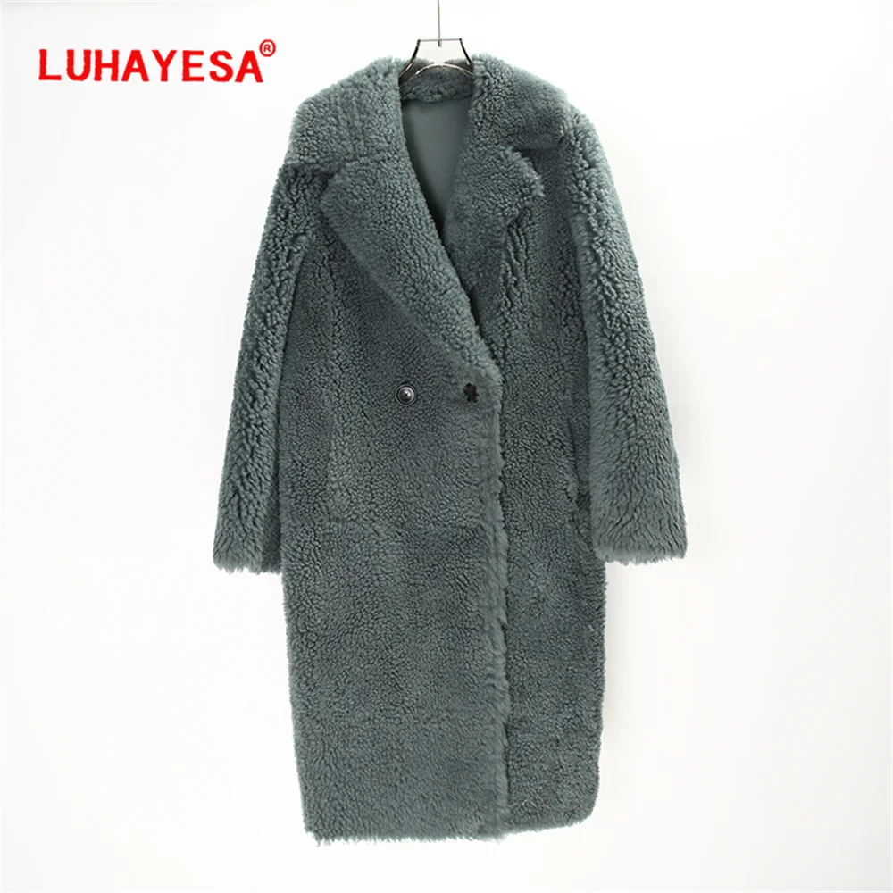 2024 Pearl Lamb Shearling Fur Coat LUHAYESA Women Winter Extra Long Suit Collar Winter Warm Real Fur Clothing