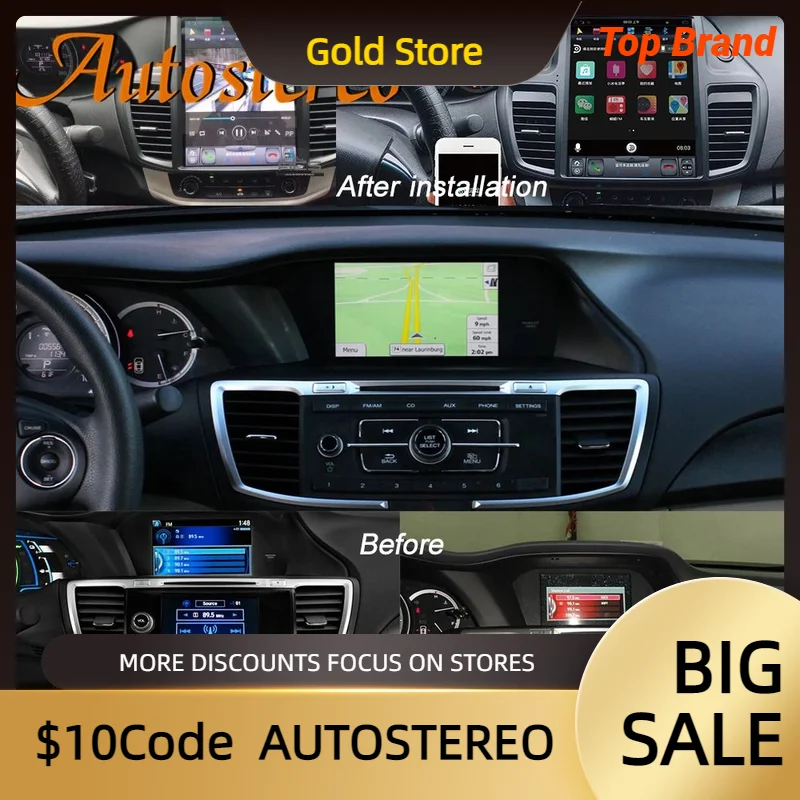 Android11 Carplay 12 Inch Tesla Style Auto Radio Stereo For Honda Accord 9 2012+ Car GPS Navigation Head Unit Multimedia Player