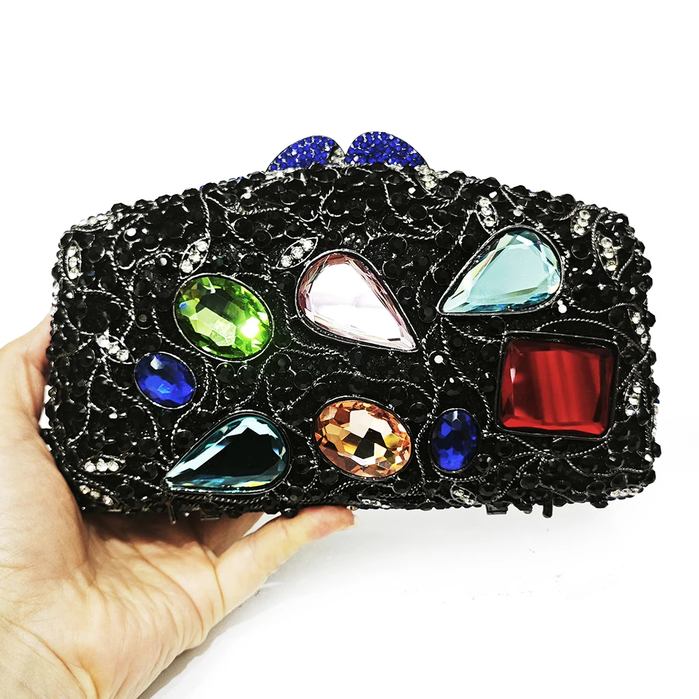 

WHTUOHENG вечерний кошелек с большим камнем, черный свадебный клатч со стразами, женские вечерние кошельки с бриллиантами, сумка, свадебные клатчи