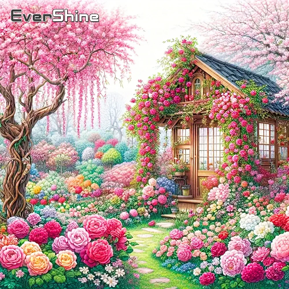 Evershine Diamant-Malerei, Haus, Strasssteine, Bild, Landschaft, Diamant-Mosaik, Stickerei, Kreuzstich, handgefertigtes Geschenk