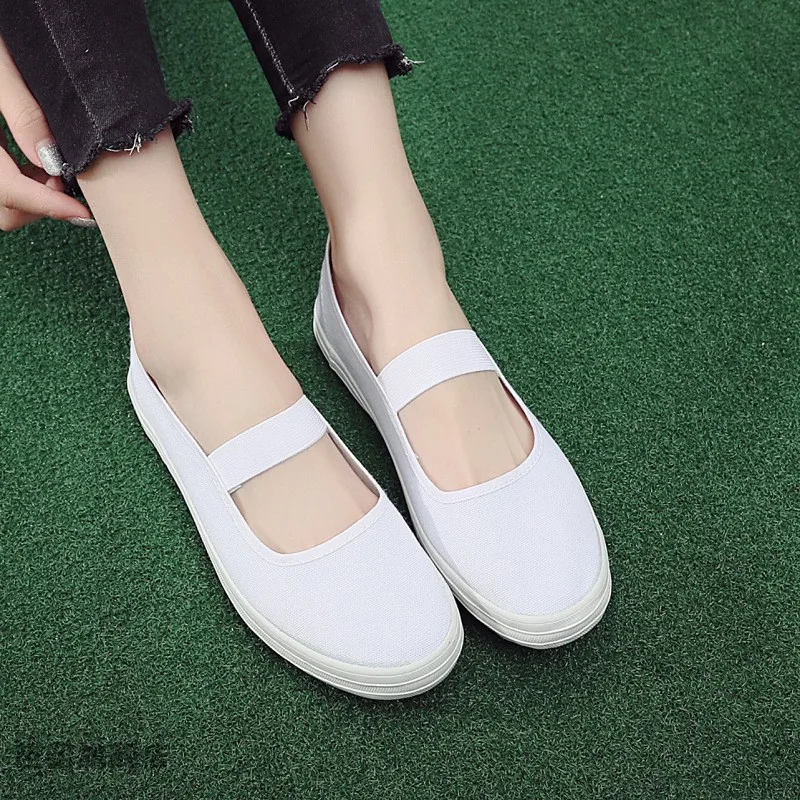 White Dance Shoes Nurse Performance Soft Bottom Breathable Gym Canvas Shoes Handmade Work Women's Footwear Casual Style view 2