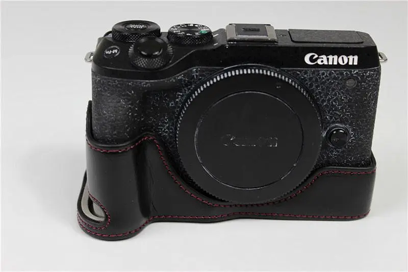 Camera Video Bag PU Leather Case Half Body Base Protector for Canon EOS M6 Mark II M6 II M6II Protective Opening Bottom Cover